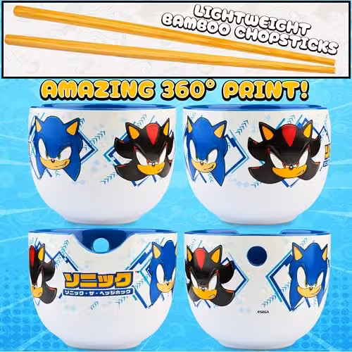 Get Trend Sonic the Hedgehog Ramen Bowl Set, Multicolour Ceramic Bowl with Spoon and Bamboo Chopsticks, 600ml – 3