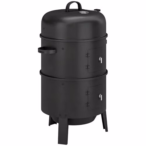 Outsunny 3-in-1 Vertical Charcoal Smoker with Thermometer and 2 Grill Grates, Black – 1