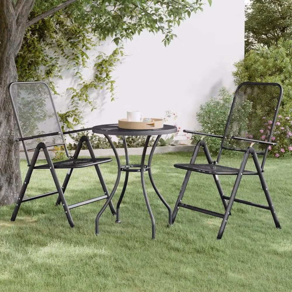 Berkfield Home Modern Folding Garden Chairs, 2 Piece Set in Anthracite Black Expanded Metal Mesh, H 106 x W 61 x D 61 cm – 2
