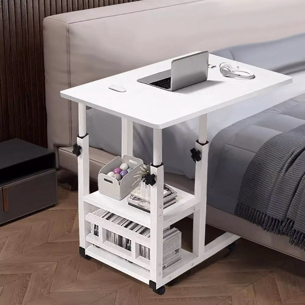 VOGREX White Adjustable Overbed Chair Table with Sled Base and MDF Laminate Top – 3