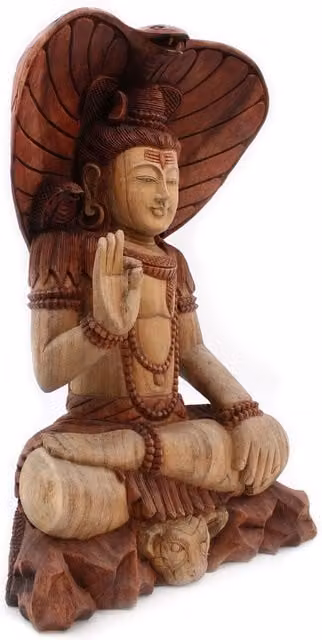 KDMK Handcrafted Brown Wooden Shiva with Cobra Statue, Height: 50 cm