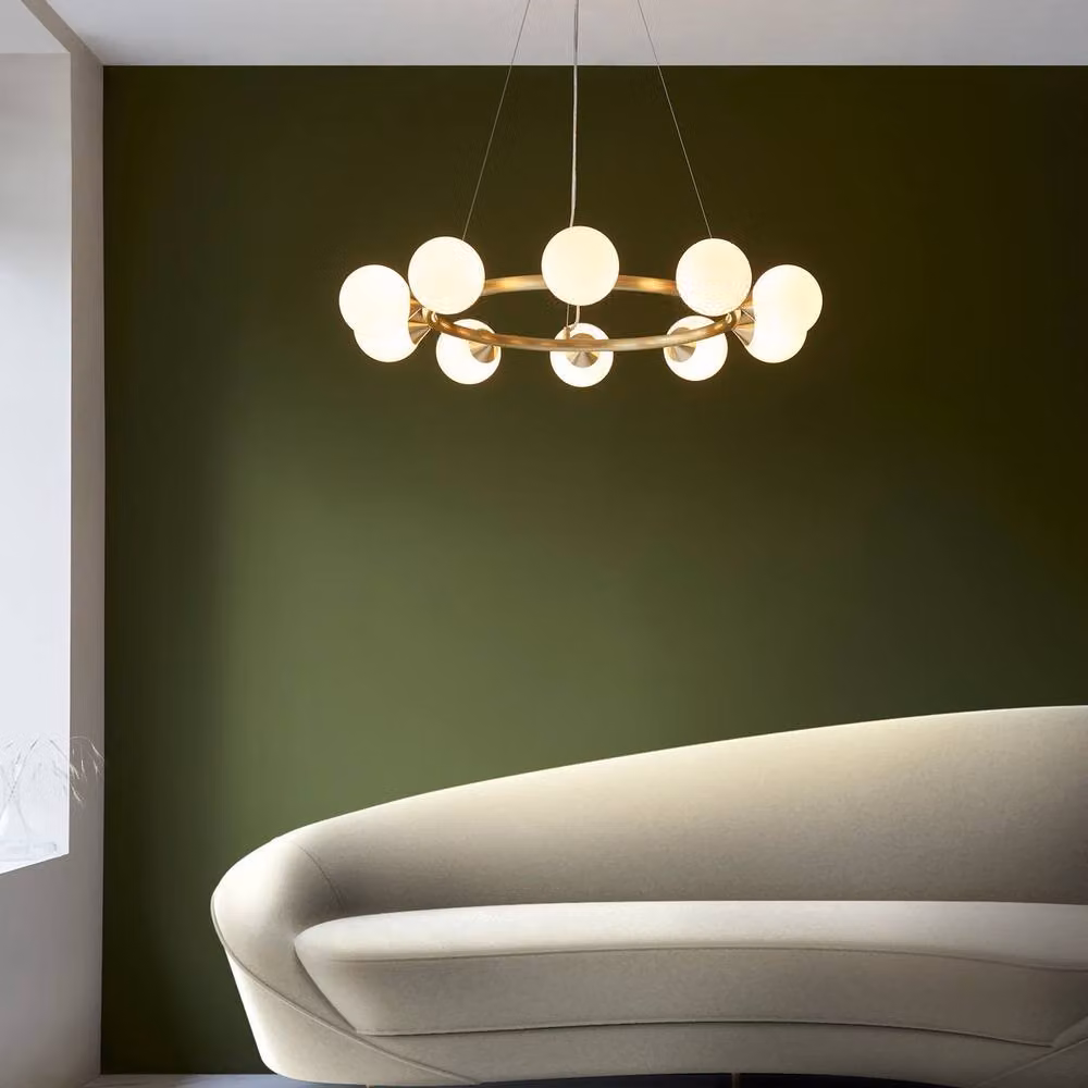 Netlighting Grosseto Globe Pendant Light with Gloss White Glass and Brass Plate in Gold – 3