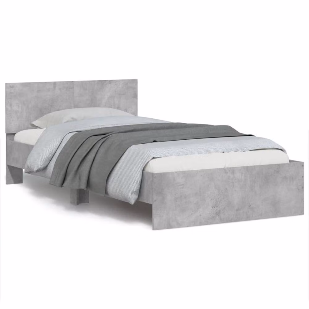 Berkfield Home Modern Bed Frame with LED Under-Bed Lighting and USB Charging Port, Concrete Grey, W: 100 cm, L: 200 cm – 2