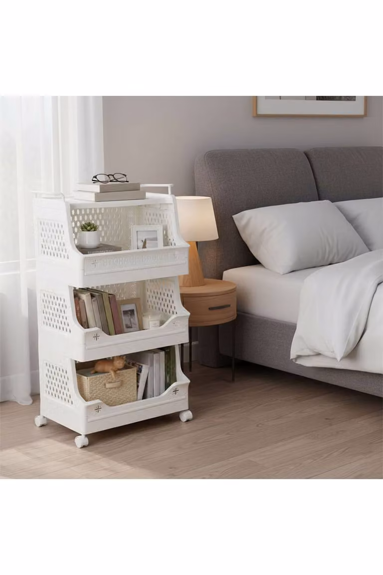 Living and Home 4-Tier Rolling Laundry Sorter Basket with Handles and Castors, White