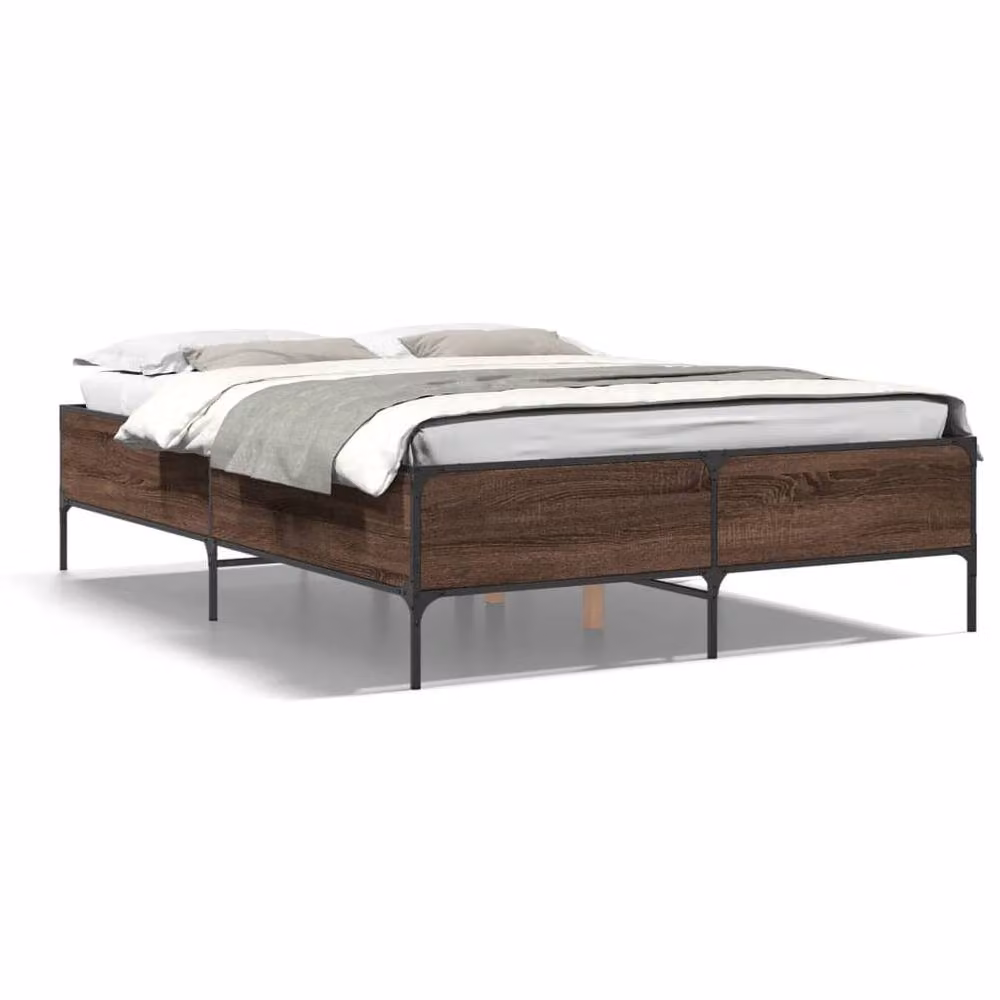 Berkfield Home Durable Bed Frame in Brown Oak, W/D/H: 120 x 200 x 44 cm – 3
