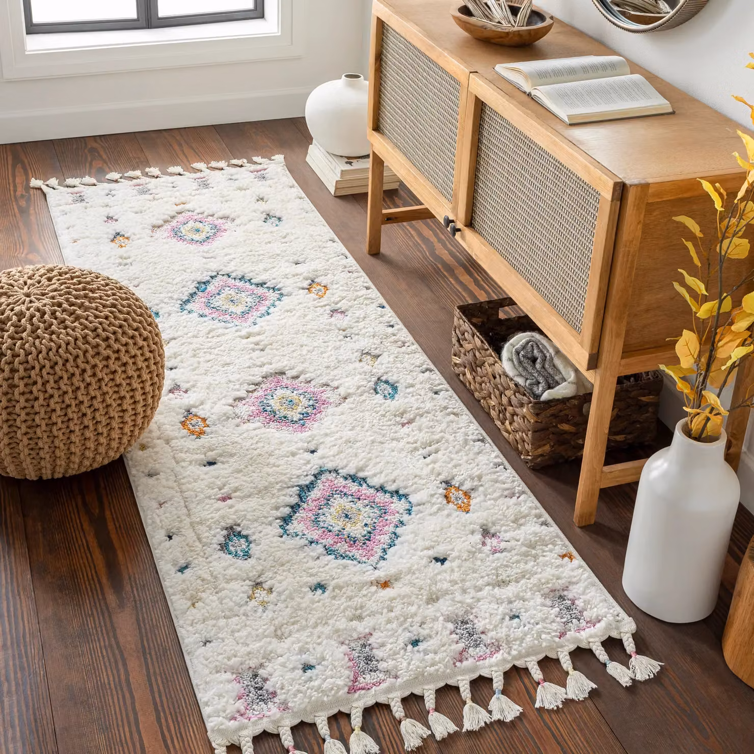Livabliss Lofty-Shaggy Vintage Boho Plush Soft Pile Rug in Ivory, Pink and Blue, W: 160 cm, D: 215 cm – 5