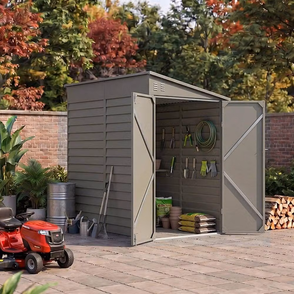 PAWNORA Modern Metal Pent Garden Shed in Grey with Lockable Door, W/D/H: 140.2 x 140.2 x 201.6 cm – 3