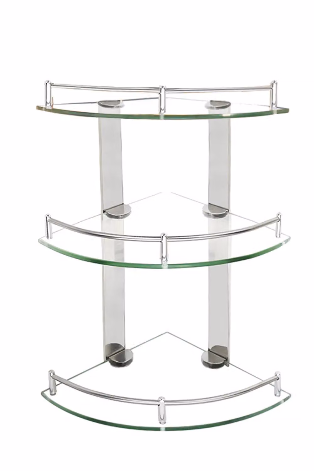 Living and Home 3 Tier Tempered Glass Corner Shelf with Steel Rail, Wall Mounted, Silver – 2