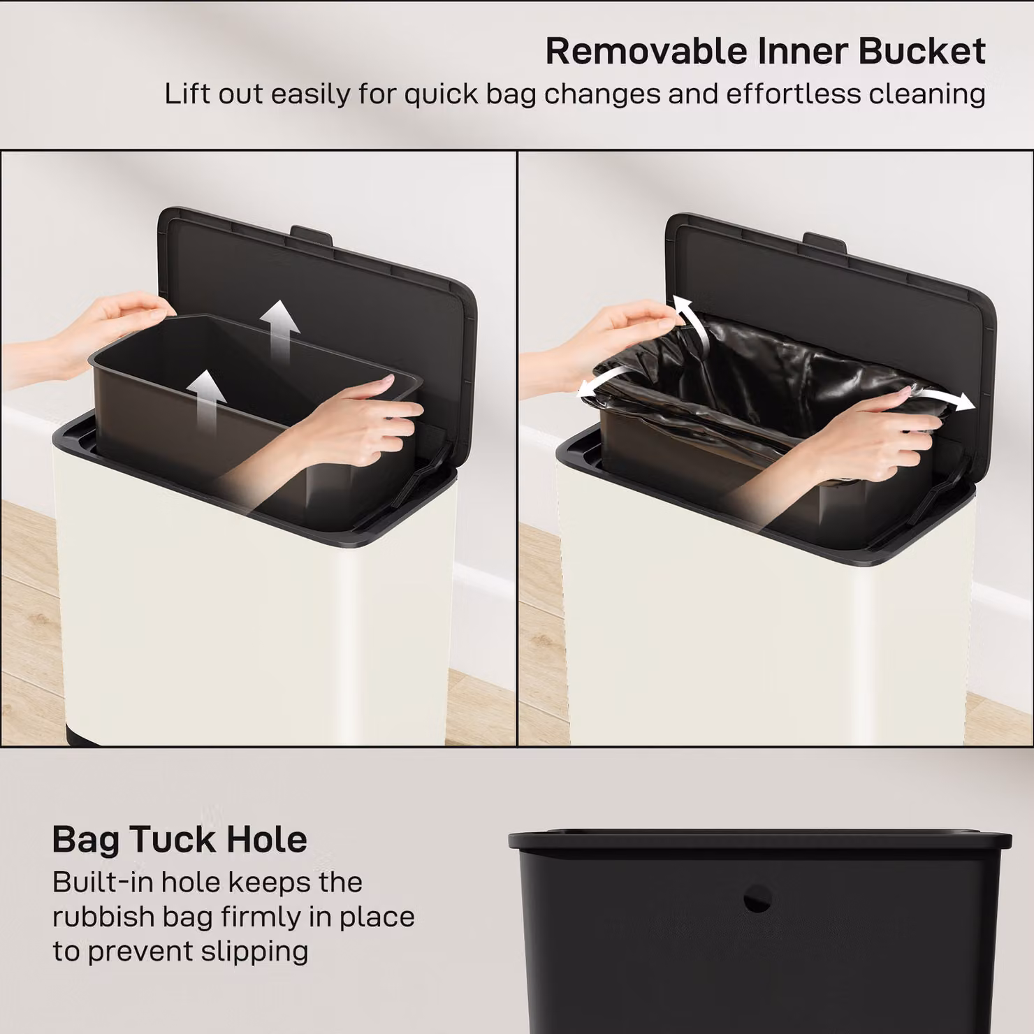 HOMCOM 8L Hanging Kitchen Bin with Flip Lid and Removable Inner Bucket in Silver or White – 4