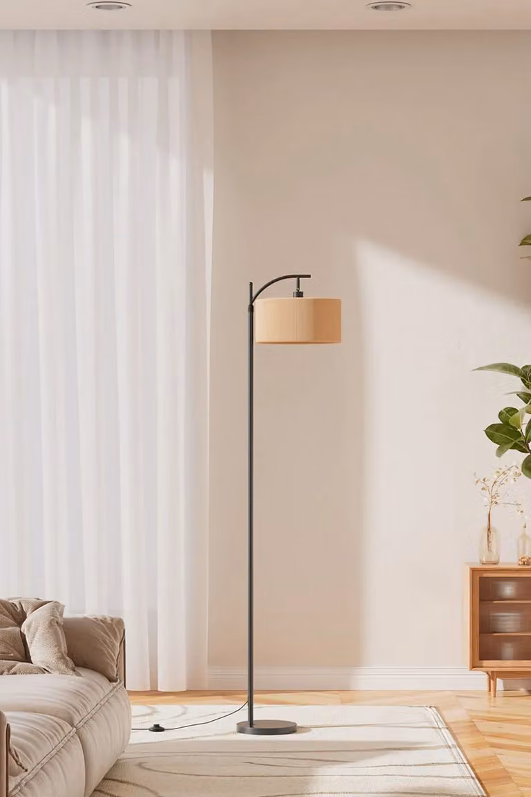 Living and Home Vintage Rattan Floor Lamp in Black