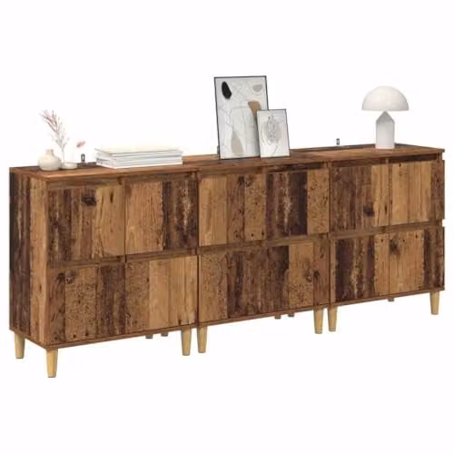 vidaXL Set of 3 Modern Sideboards in Brown Old Wood, W/D/H: 60 x 35 x 70 cm