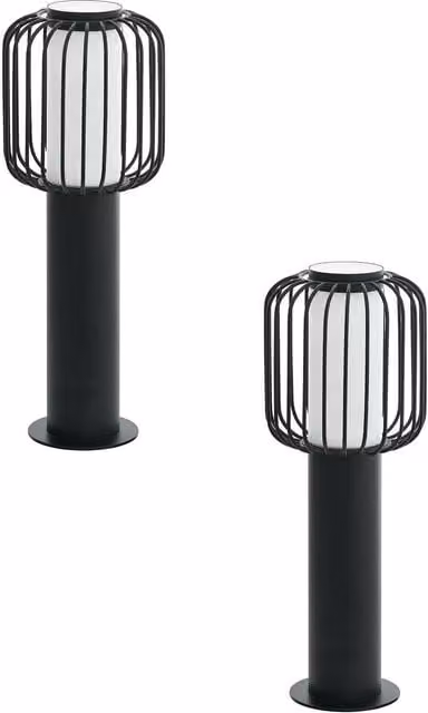Loops 2 Pack Black Steel IP44 Outdoor Pedestal and Wall Lamp for Garden and Gate