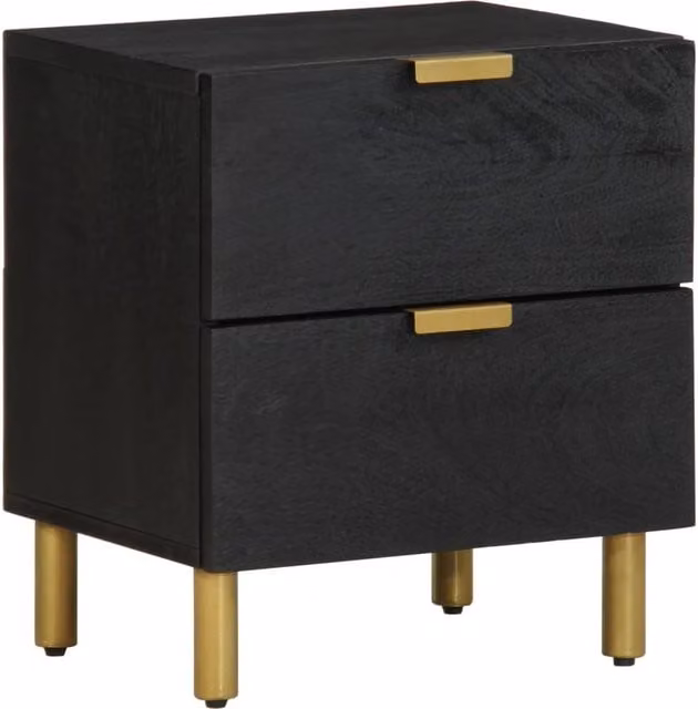 Berkfield Home Black Solid Mango Wood Bedside Cabinet W/D/H: 40 x 33 x 46 cm – 1