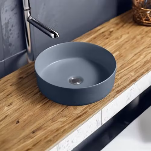 Limoge 7844 Ceramic Round Countertop Basin in Dark Grey, W: 36.0 cm, D: 36.0 cm, H: 12.0 cm