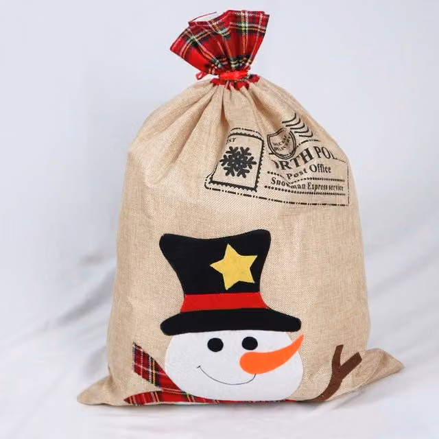 Shatchi Large Santa Sack Christmas Stocking in Brown Hessian, W/H: 70 x 50 cm – 1