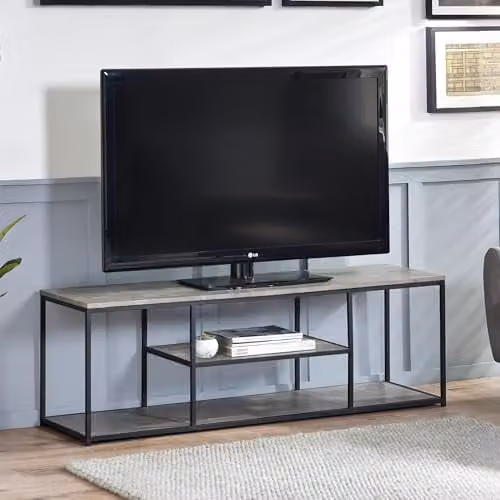 Julian Bowen Staten Industrial Concrete Effect TV Unit in Grey and Black, H47 x W140 x D40 cm