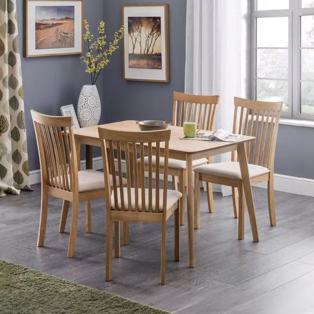 Julian Bowen Boden Rectangular Oak Dining Table and 4 Ibsen Chairs Set in Brown