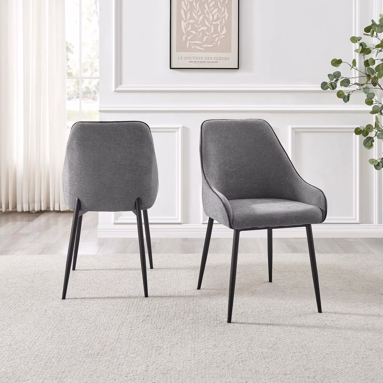 FurnitureboxUK Penrose Black Round Dining Table and 4 Beaumont Grey Chairs Set, Diameter: 120 cm – 3