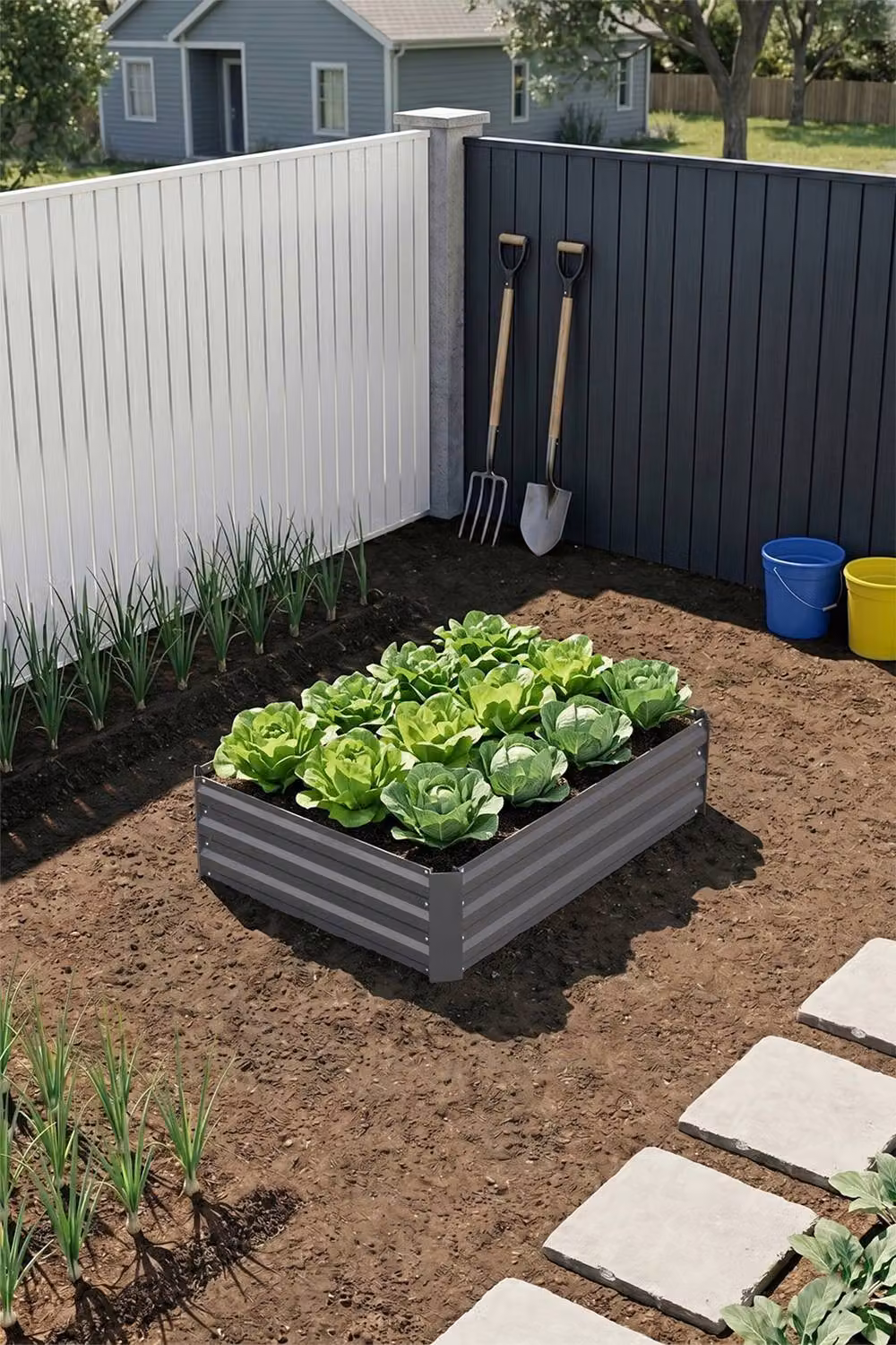 Garden Sanctuary Galvanised Steel Raised Garden Bed in Grey, W/D/H: 90 x 90 x 30 cm – 3