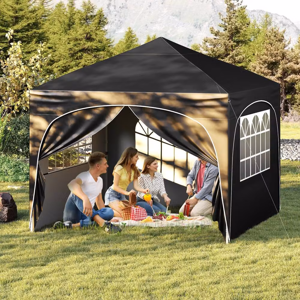 Costway Pop up Canopy Tent Portable Foldable Beach Sun Shelter in Black and Silver, W: 300 cm, D: 300 cm, H: 286 cm – 9