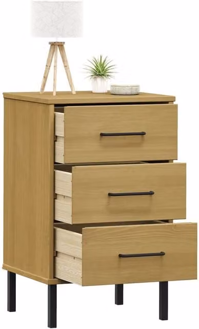 Berkfield Home Oslo Solid Wood Pine Bedside Cabinet with Metal Legs in Light Brown, W/D/H: 35.0 x 3.0 x 64.5 cm – 1