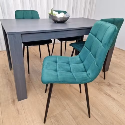 KOSY KOALA Modern 4 Seater Dining Set with Dark Grey Rectangular Table and 4 Green Velvet Padded Chairs, W/D/H: 117 x 77 x 75 cm – 2