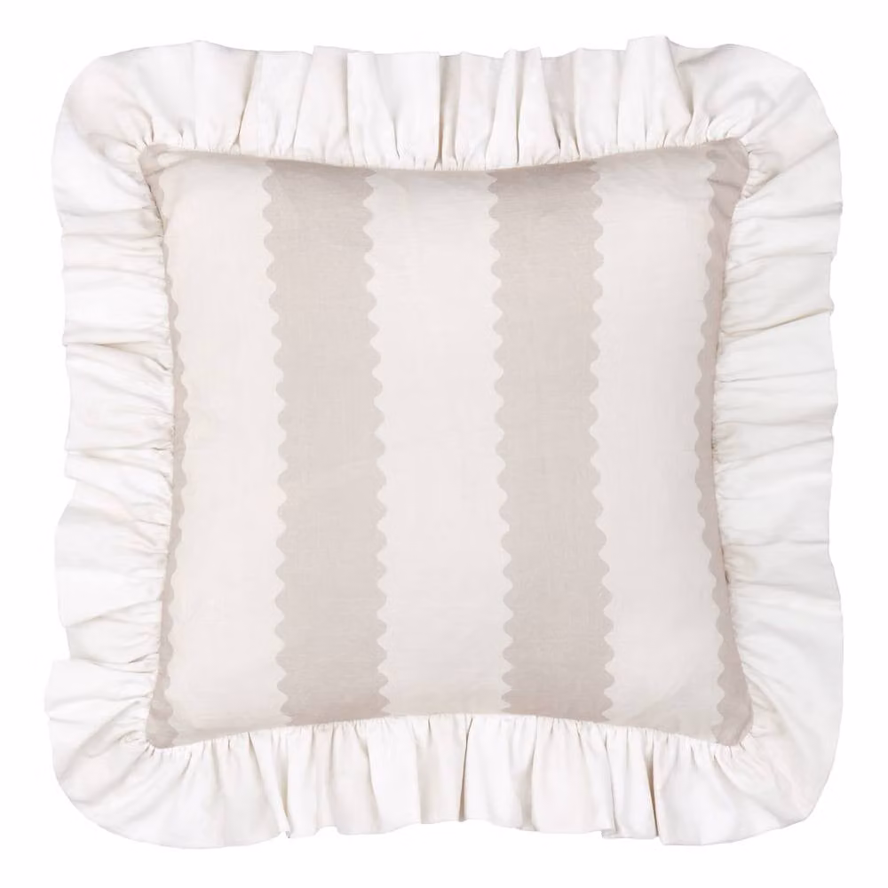 Wylder Birdie Stripe Cotton Ruffle Cushion in Beige, W/D/H: 45 x 45 x 45 cm – 2