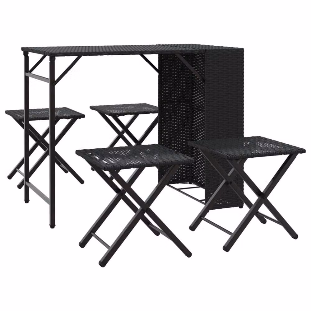 Berkfield Home Beautiful 5 Piece Black Poly Rattan Garden Dining Set with Folding Table – 3
