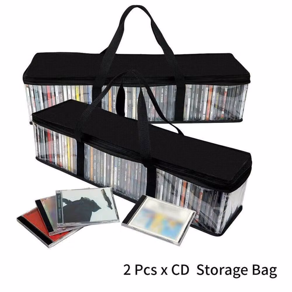 Havendro 2-Piece Black Transparent Fabric DVD and CD Zip Storage Bags – 3