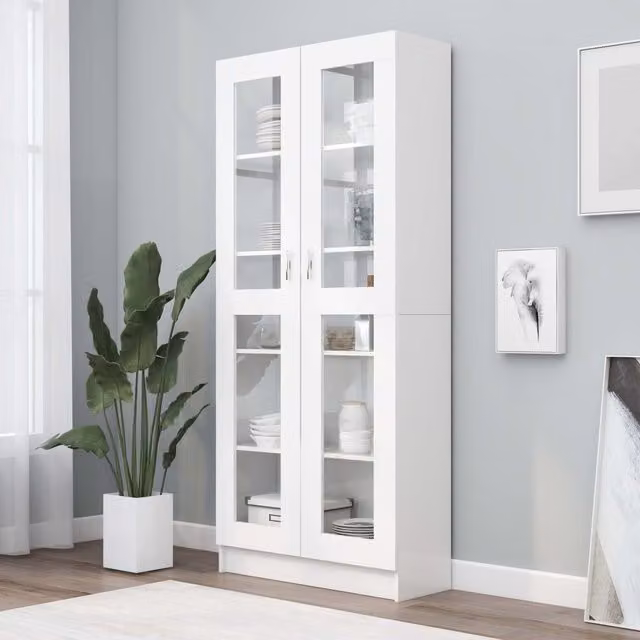 Berkfield Home White Vitrine Cabinet with Glass Doors and Internal Shelves, W/D/H: 82.5 x 30.5 x 185.5 cm – 1