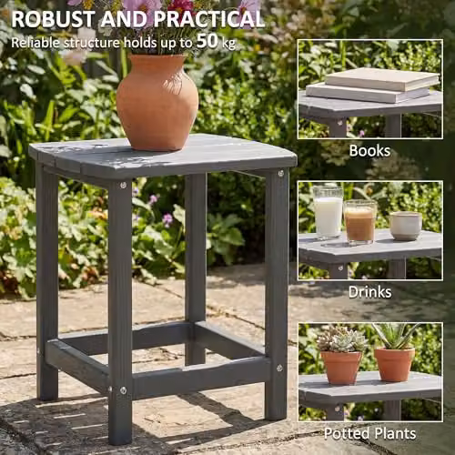 Outsunny Grey Plastic Outdoor Side Table for Garden and Terrace – 5