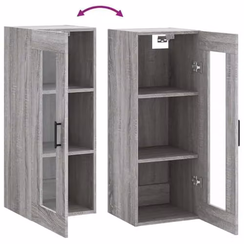 vidaXL Wall Mounted Cabinet with Glass Doors, Grey, W/D/H: 34.5 x 34.0 x 90.0 cm – 3