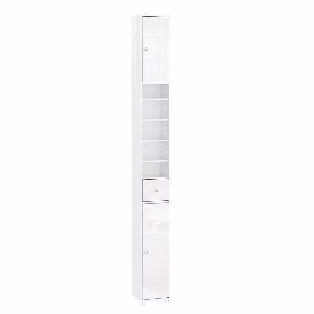 SoBuy Slim Tall Bathroom Cabinet in Gloss White with Mirrored Soft-Close Doors – 2