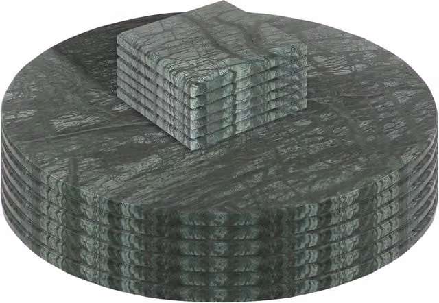 Argon Tableware Green Marble Round Placemats and Square Coasters Set