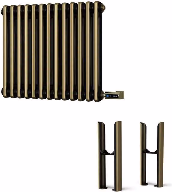 Alpha Antique Brass 2 Column Electric Floor Standing Radiator with Feet