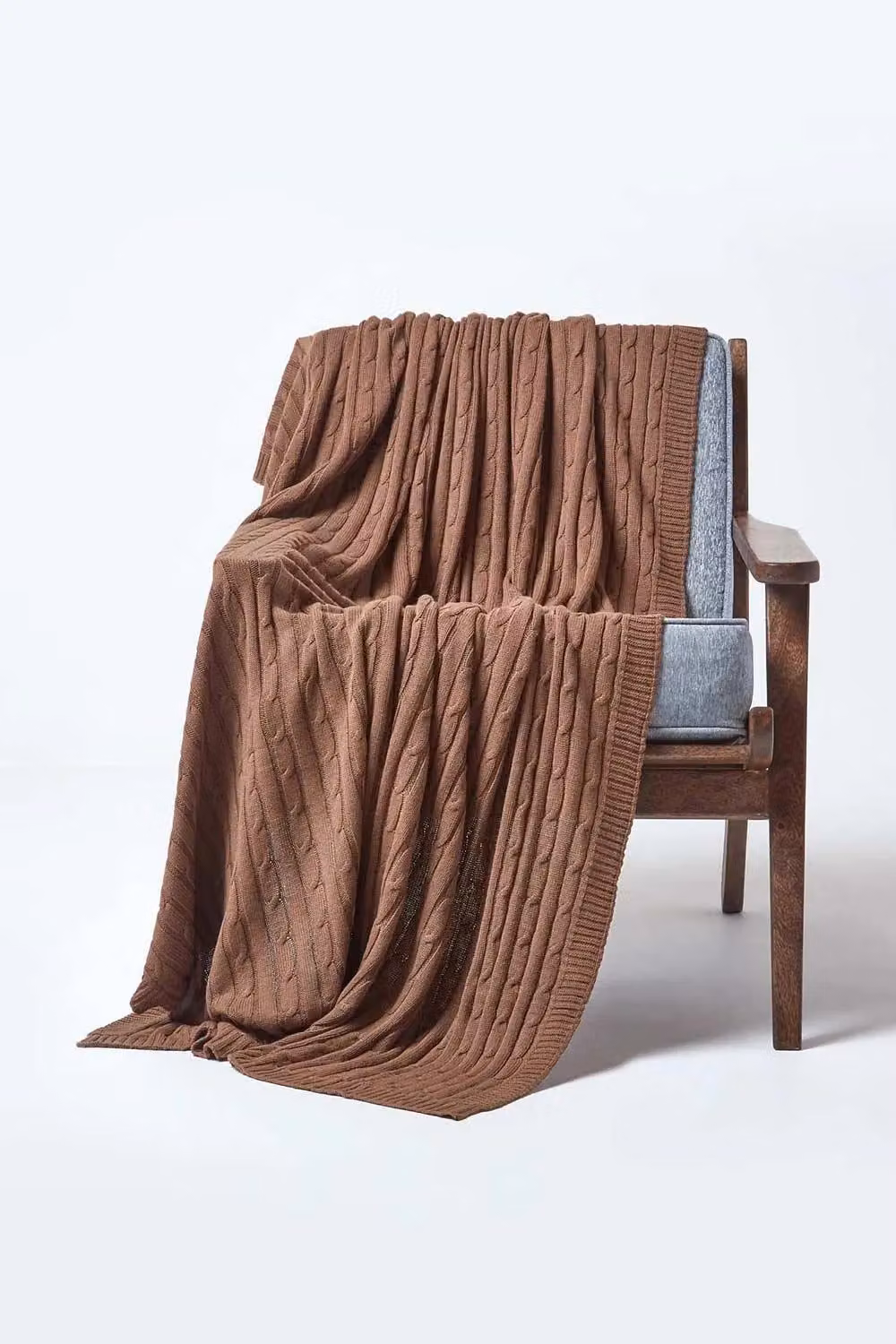 Homescapes Cotton Cable Knit Throw in Brown, W/D/H: 150 x 200 cm – 1