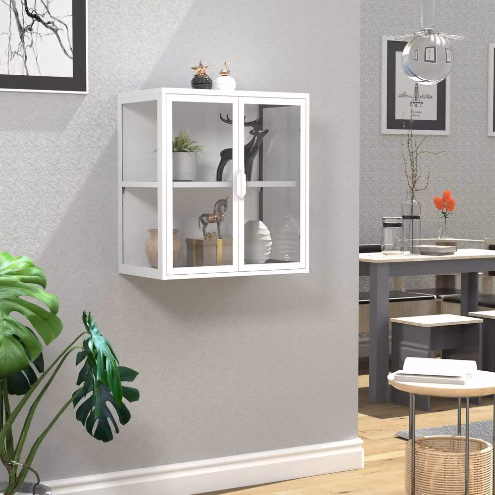 VCM Flokas S Wall Mounted Display Cabinet with Glass Doors in Matt White, W/D/H: 65 x 35 x 60 cm – 2