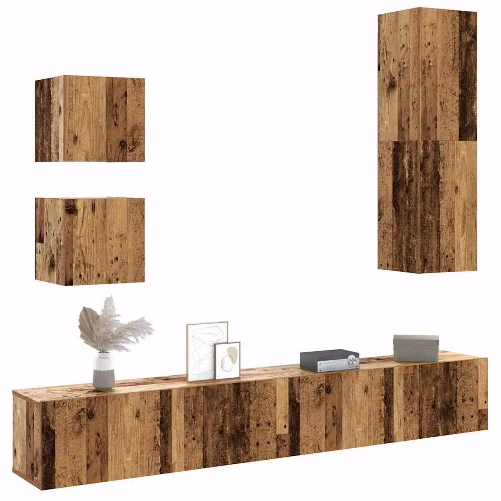 Berkfield Home Classic 5 Piece Wall-mounted TV Cabinet Set in Brown Engineered Wood – 2