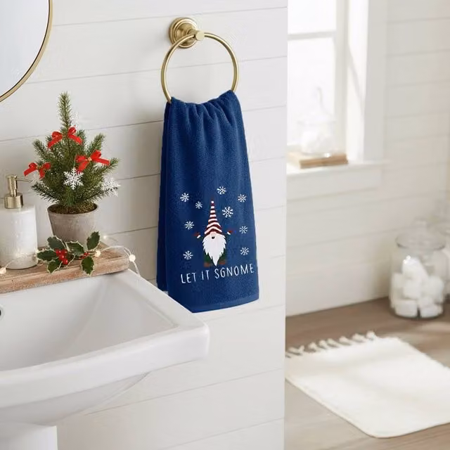 Velosso Christmas Gonks Navy Blue Cotton Hand Towels, 2 Pack