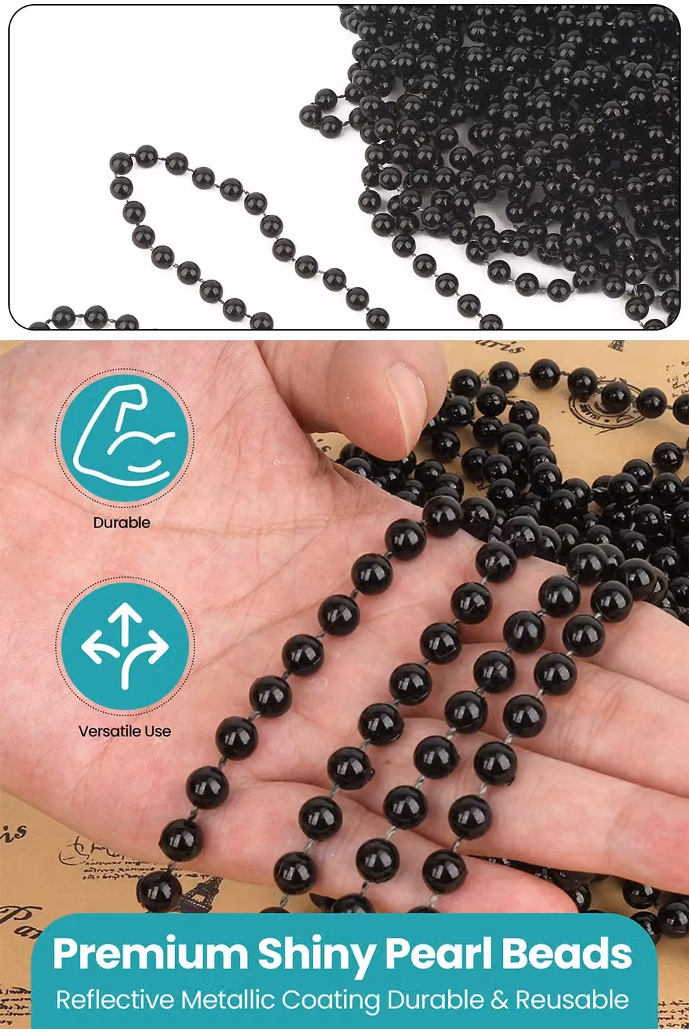 Neel Blue Metallic Christmas Bead Chain, 9m Shiny Pearl Garland in Blue and Black – 3