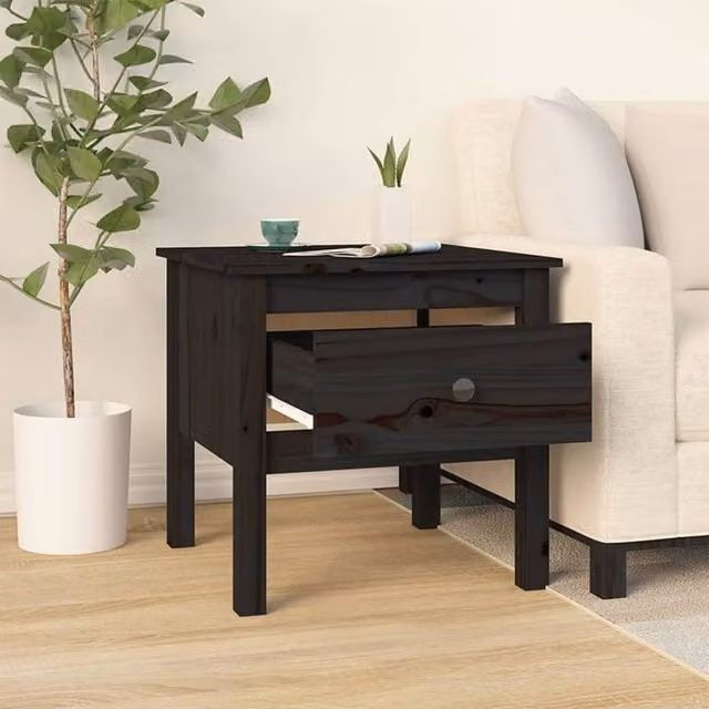 Berkfield Home Black Solid Pine Wood Side Table W/D/H: 50 x 50 x 49 cm – 1
