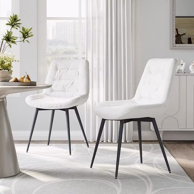 Komore Scandinavian Style Velvet Fabric Upholstered Dining Chair with Metal Legs in White or Black