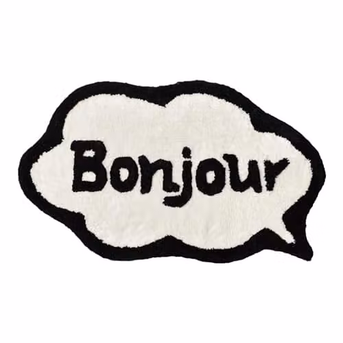 Mooky Mats Bonjour Slogan Non-Slip Bath Mat in Black and Beige, W: 50 cm, D: 80 cm – 1