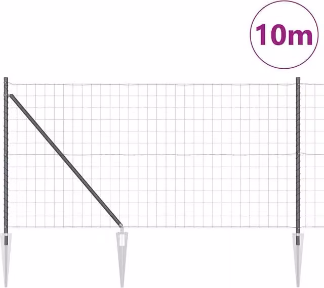 Berkfield Home Modern Euro Fence with 7 Spike Posts, Galvanised Steel, Grey, W: 10 m, H: 1 m – 1