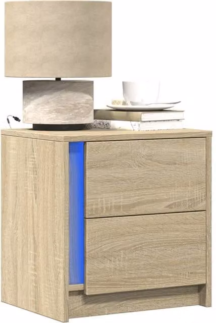 Berkfield Home Set of 2 Sonoma Oak Bedside Cabinets with Integrated LED Lights in Brown – 1