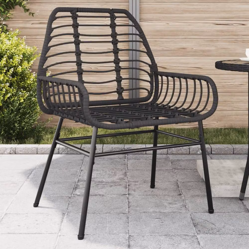 Berkfield Home Set of 2 Black Poly Rattan Garden Chairs with Armrests and Powder Coated Steel Frame – 2