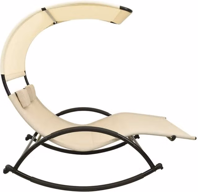 Berkfield Home Double Sun Lounger with Canopy in Beige Textilene