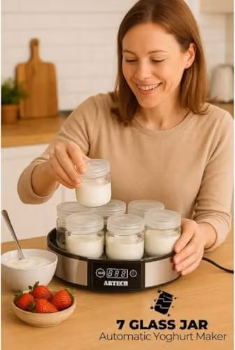Almineez Digital Automatic Yoghurt Maker in Black with 7 x 180ml Glass Jars – 5