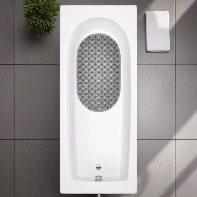 Showerdrape Cleo Oval Grey Anti Slip Bath Mat W: 69 cm, D: 39 cm – 1