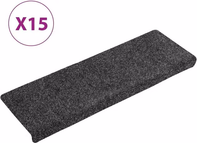 Berkfield Home Self-Adhesive Needle Punch Stair Mats, 15 Pack, Grey, W/D/H: 65 x 21 x 4 cm – 1